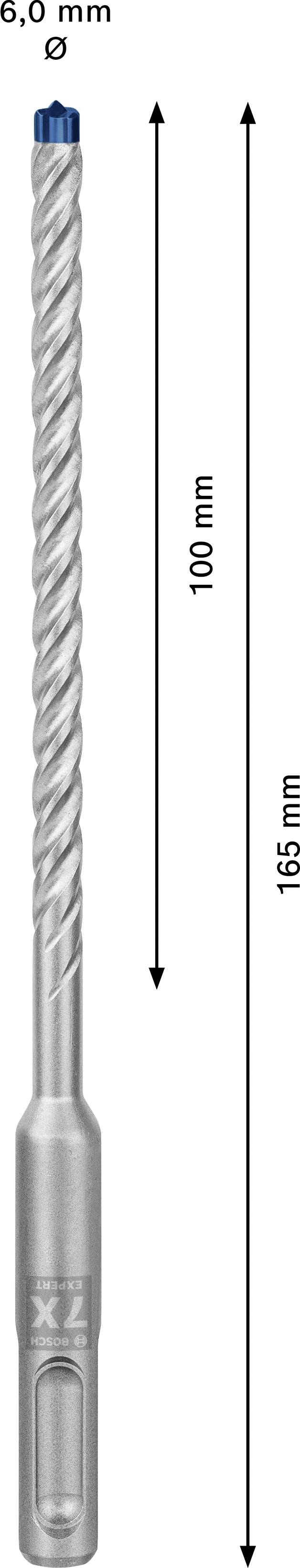 Bohrer mit Gesamtgröße 165 mm, Arbeitslänge 100 mm und Durchmesser 6,0 mm. Spiralförmiges Design, silberne Farbe.