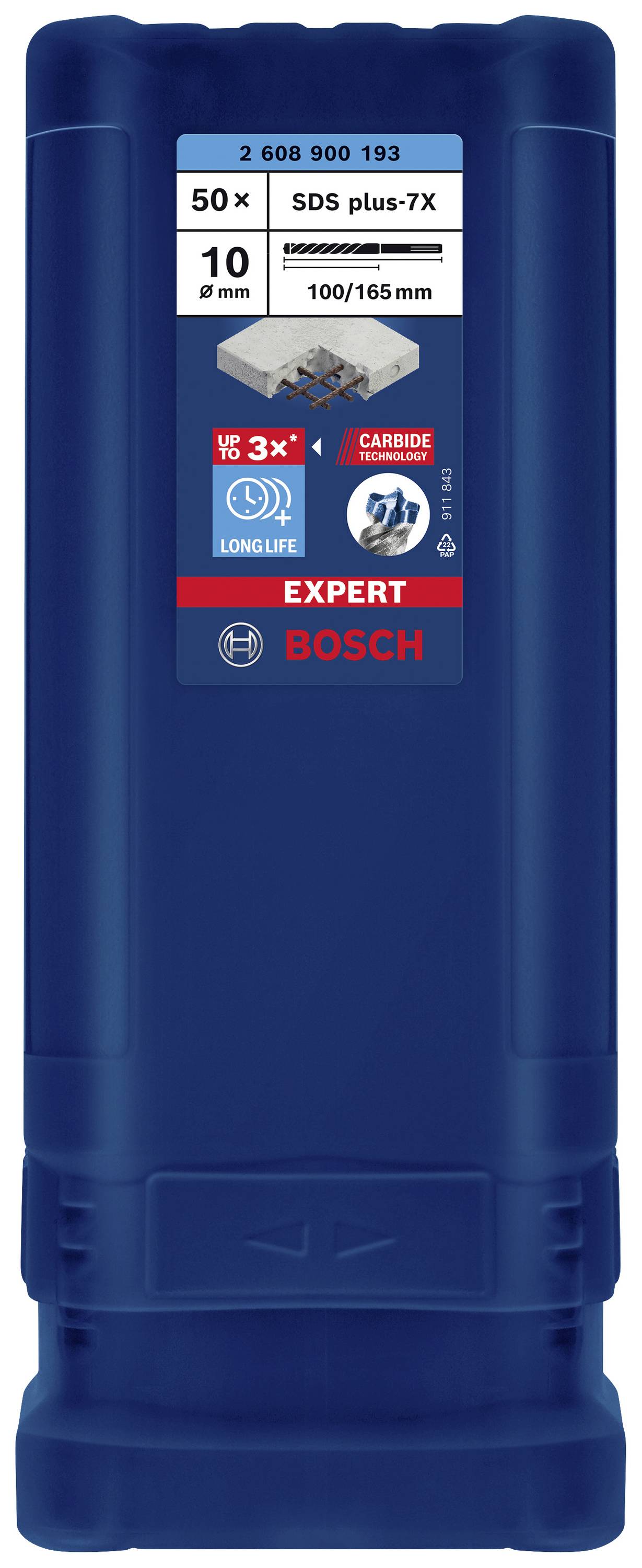 Bosch Accessories EXPERT SDS plus-7X 2608900193 Hammerbohrer 50teilig 10.00 mm Gesamtlänge 165 mm SDS-Plus 50 St.