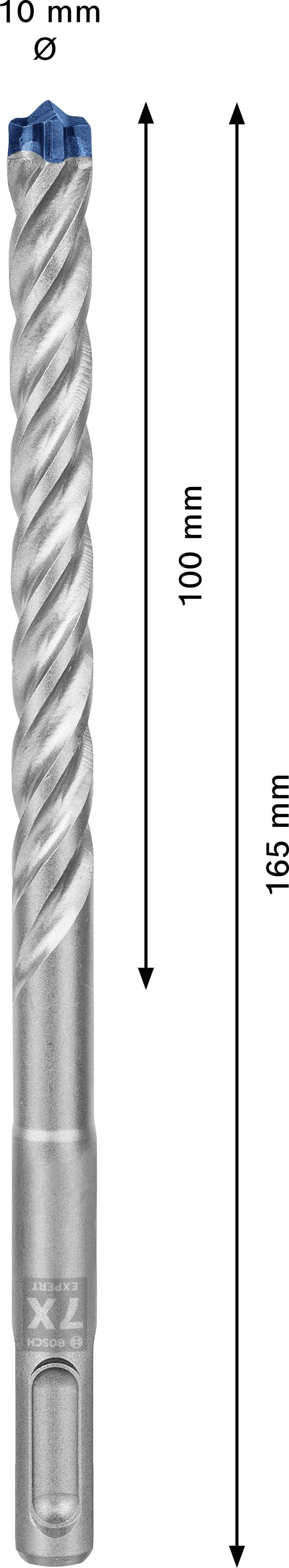 Bohrer mit '10 mm Ø', Nutzlänge von '100 mm' und Gesamtlänge von '165 mm'.