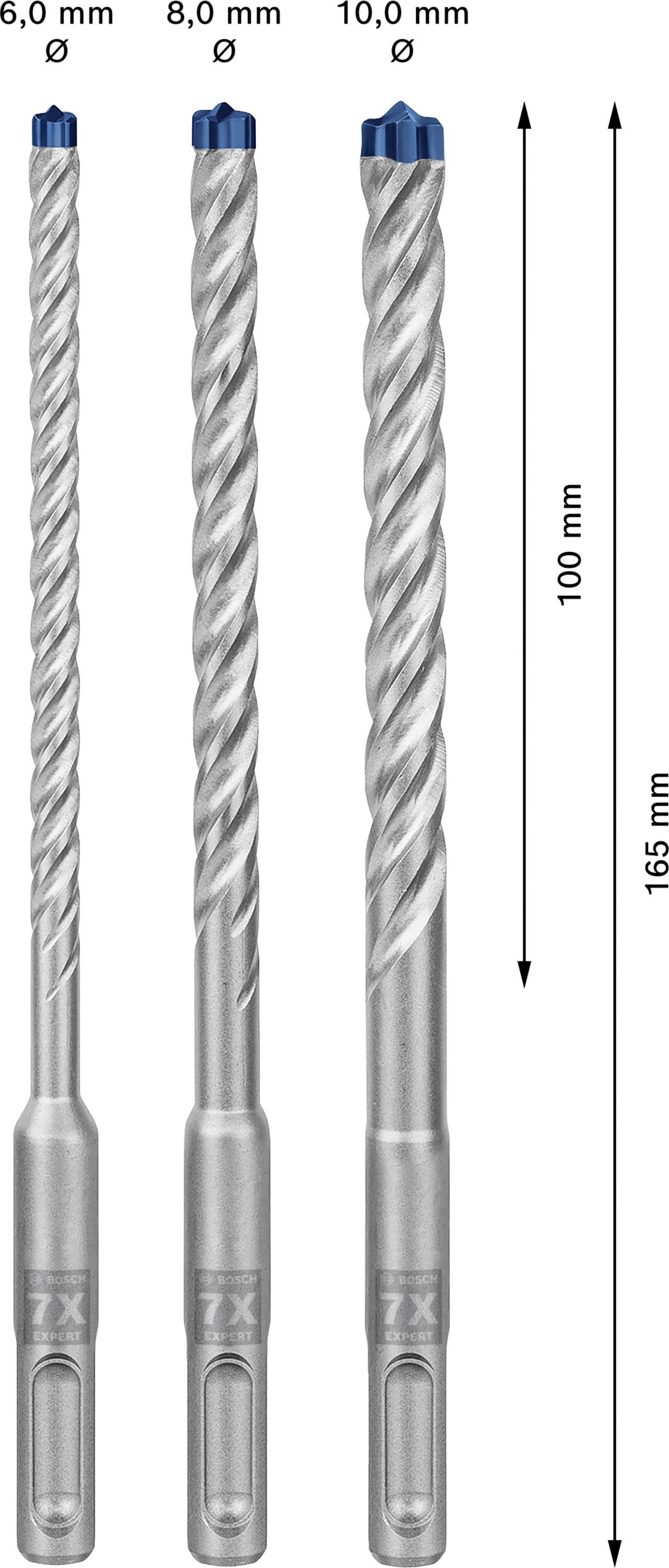 Bosch Accessories EXPERT SDS plus-7X 2608900196 Hammerbohrer 3teilig 6.0 mm, 8.0 mm, 10.0mm SDS-Plus 3St.