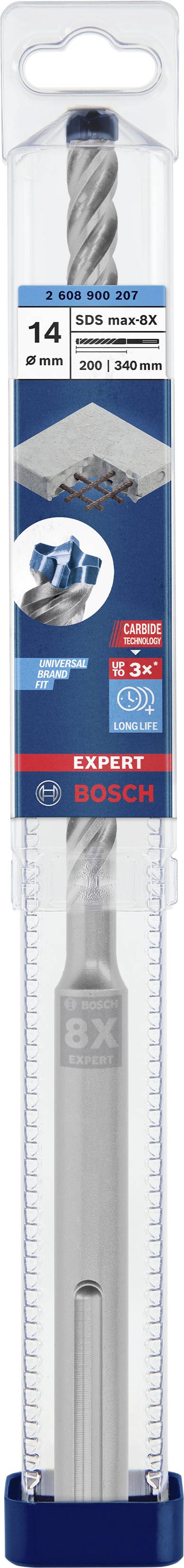 Bohrer in Verpackung, geeignet für Beton und Nuten, mit SDS-Plus-Aufnahme. Größe: 14 mm. Ideal für Hammerbohrer. Markenlogo sichtbar.