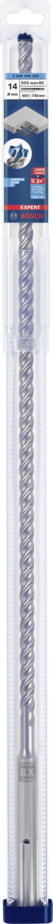 Bohrer in transparenter Kunststoffverpackung, mit blauem Etikett und Markennamen. Geeignet für schwere Metall- und Steinbohrarbeiten.