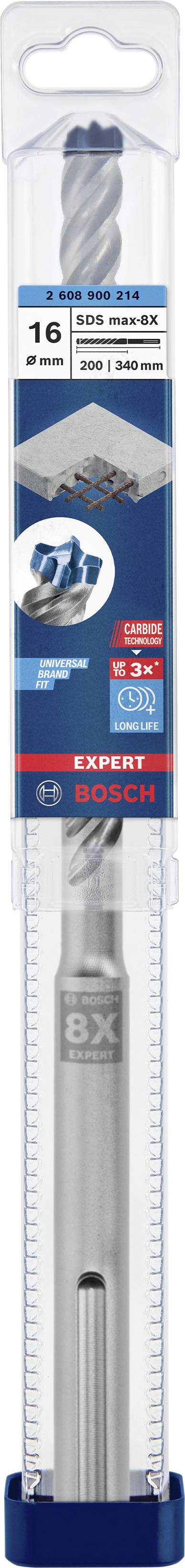 'Bosch Expert SDS-MAX-7', Bohrer für Beton und Stahlbeton, Durchmesser 16 mm, Bohrtiefe 400 mm, geeignet für Mauerwerk und Beton.