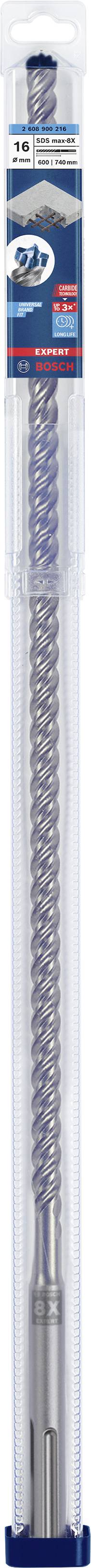 Bohrer in Plastikverpackung mit blauem Etikett, auf dem 'Bosch' steht; geeignet für Betonarbeiten.