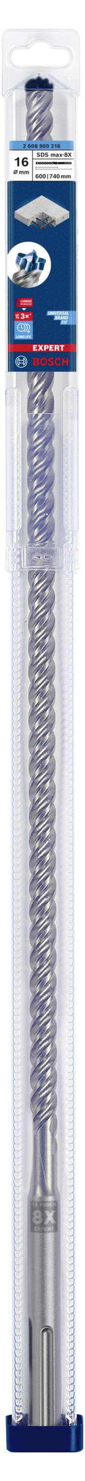 Ein Bohraufsatz in einer transparenten Verpackung. Geeignet für Beton- und Steinmaterialien. Marke und technische Details sind auf der Verpackung sichtbar.