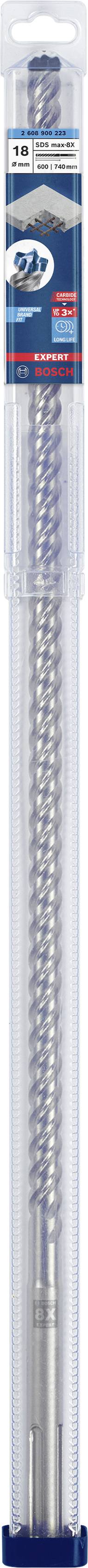 Bohrer in Kunststoffverpackung, mit blauem Etikett und Markierung für Beton.