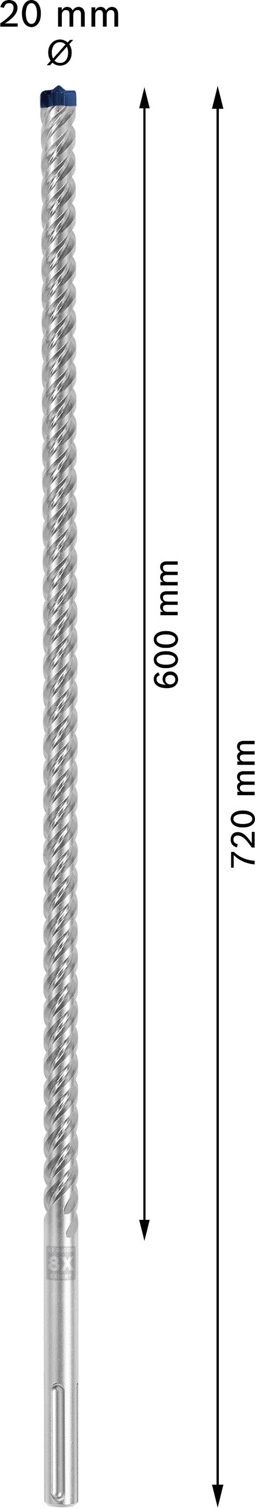 Bohrer mit einem Durchmesser von 20 mm und einer Länge von 720 mm, davon sind 600 mm Arbeitslänge.