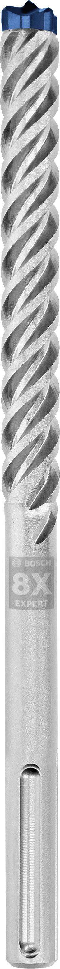 Grauer Spiralbohrer mit blauer Spitze, Metallkörper und seitlicher Nut.