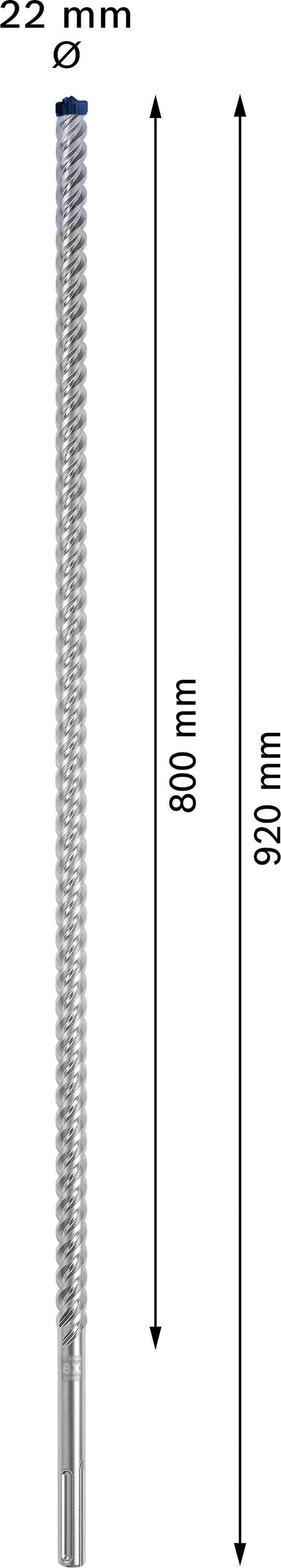 Ein langer, geriffelter Metallstab mit einem Durchmesser von 22 mm und einer Gesamtlänge von 900 mm, bestehend aus 800 mm geriffeltem Bereich.