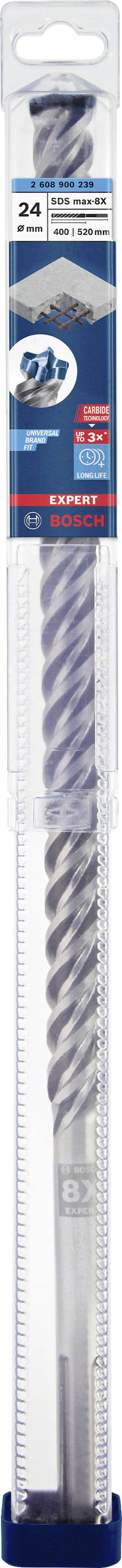 Verpackung eines Hammerbohrers mit spiralförmigem Design. Enthält Angaben zur Größe und zur Marke der Bohrer.