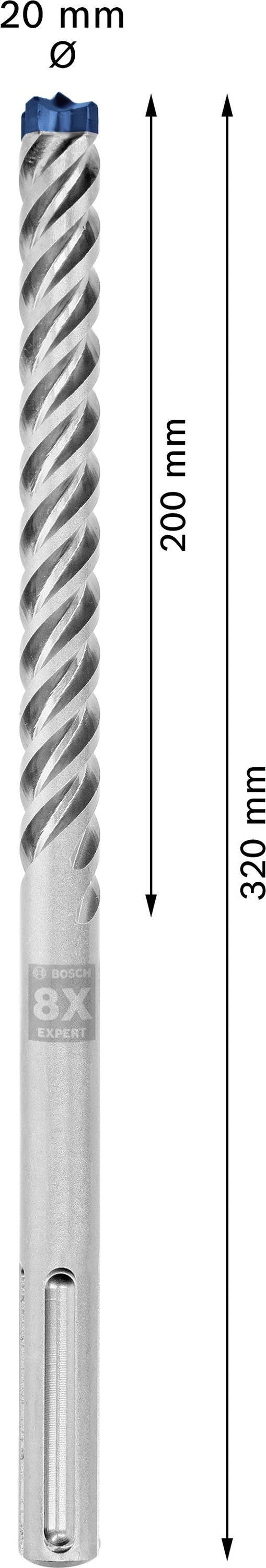 Bohrer mit 20 mm Durchmesser und 320 mm Länge, davon 200 mm Arbeitslänge, mit spiraliger Bohrfläche.