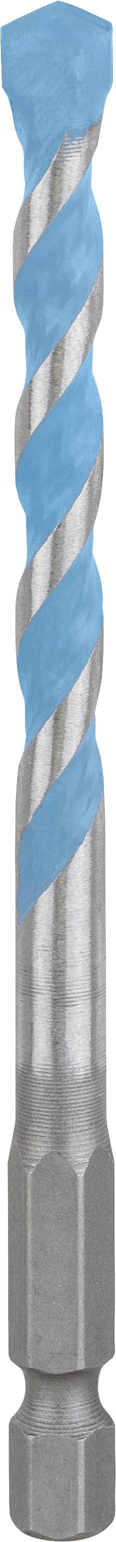 Metallbohrer mit blauer Spiralförmiger Beschichtung, mittlerer Teil mit Metallschaft, zum Bohren harter Materialien.