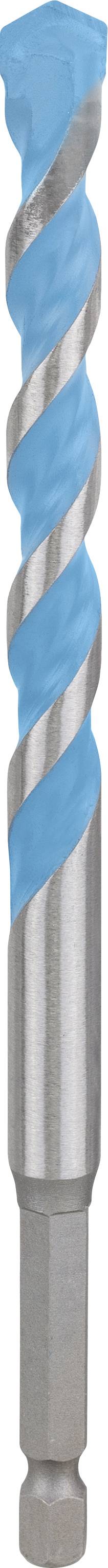 Ein blauer spiraliger Metallbohrer mit silbernem Schaft.