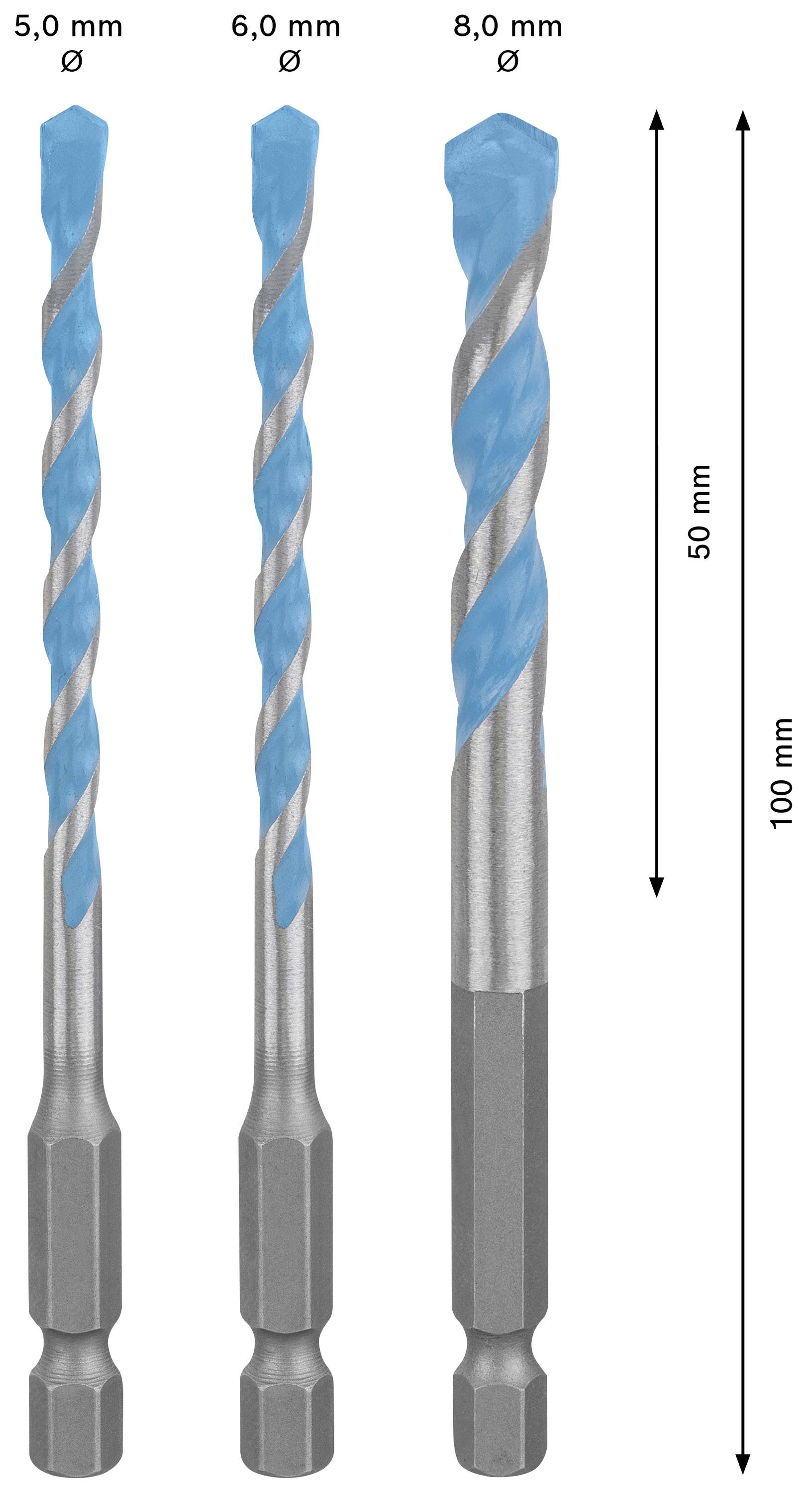 Bosch Accessories EXPERT MultiConstruction HEX-9 2608900584 Mehrzweckbohrer-Set 3teilig 5 mm, 6 mm, 8mm Sechskantschaft 3St.