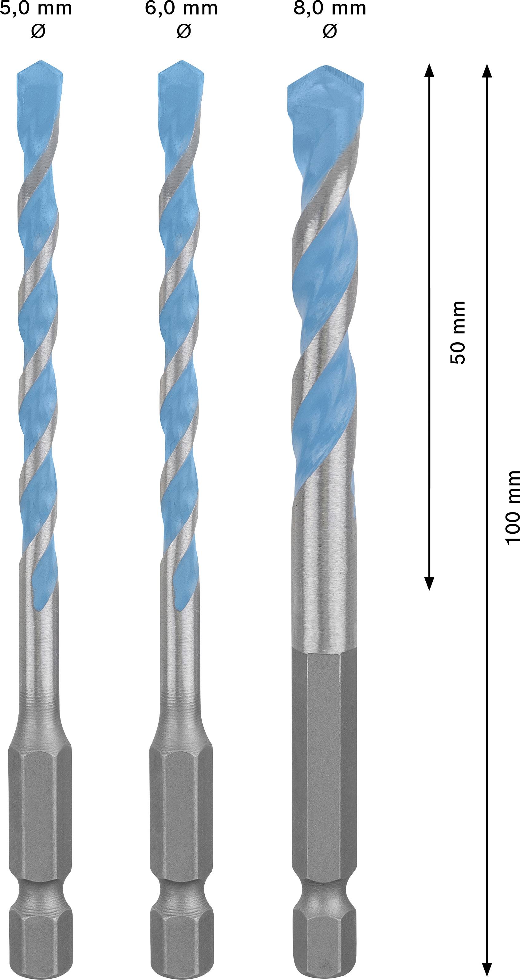 Bosch Accessories EXPERT MultiConstruction HEX-9 2608900584 Mehrzweckbohrer-Set 3teilig 5 mm, 6 mm, 8mm Sechskantschaft 3St.