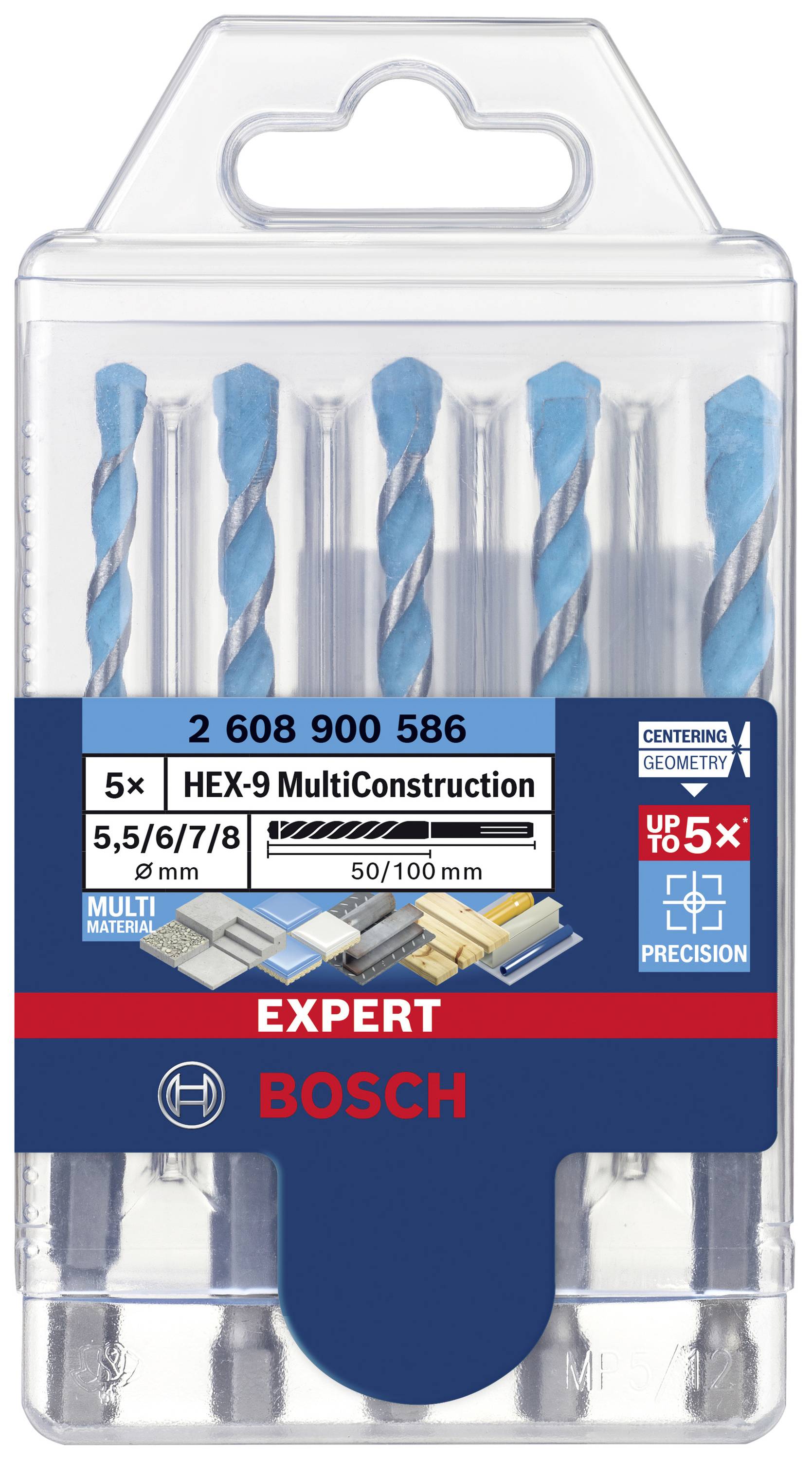 Bosch 5er-Pack HEX-9 MultiConstruction Bohrer: 5,5/6/7/8/6 mm, für Holz, Ziegel, Beton, Metall; hohe Präzision und Haltbarkeit.