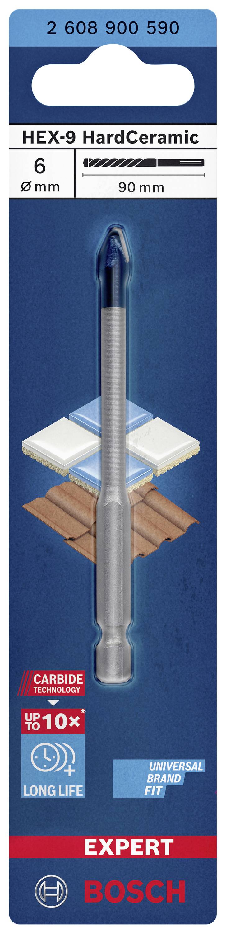 Bosch HEX-9 HardCeramic Bohrer, 6 mm Durchmesser, 90 mm Länge. Geeignet für Fliesen, mit Langlebigkeit und universeller Passform.