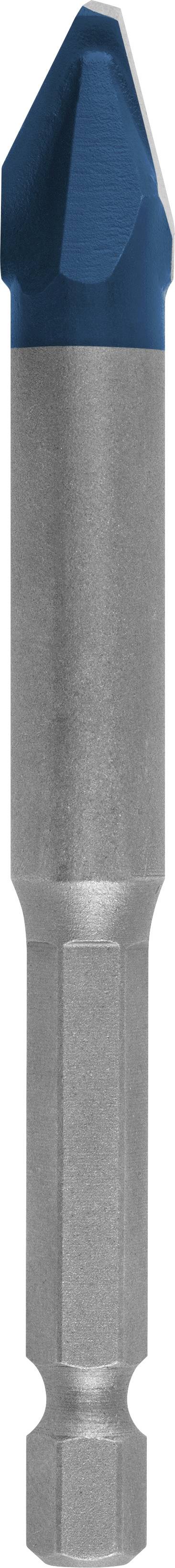 Ein silberner Bohrbit mit einer blauen spiralförmigen Spitze, verwendet für präzises Bohren oder Senken in Materialien wie Holz oder Metall.