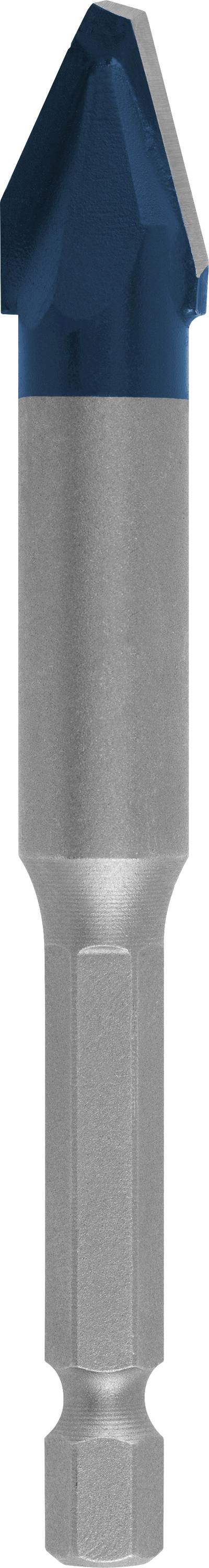 Der Bohrer hat eine konische Spitze mit blauem Kopf und silbernem Schaft. Er wird für präzises Bohren in verschiedenen Materialien verwendet.