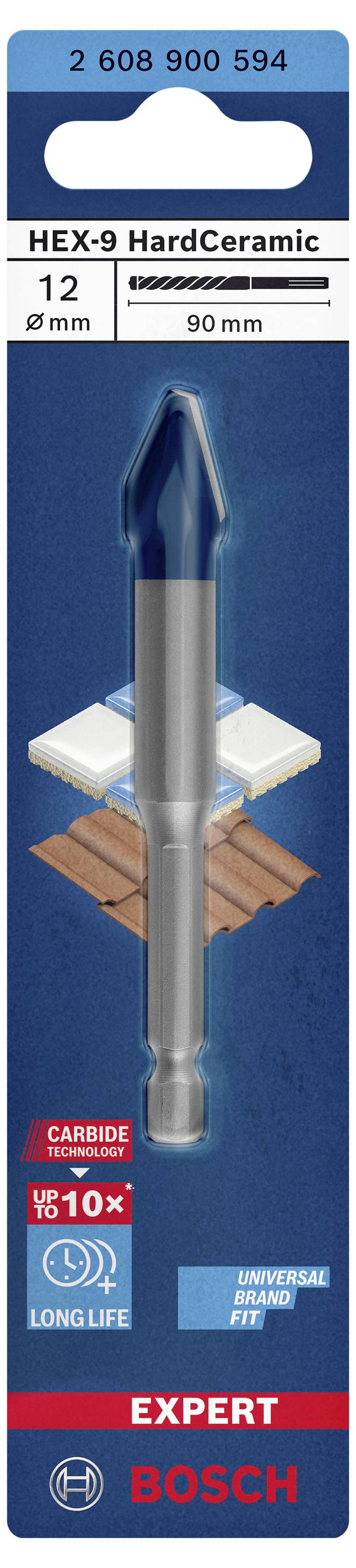 Bosch HEX-9 HardCeramic-Bohrer, 12 mm, geeignet für Fliesen und Keramik, 90 mm lang, langlebig.