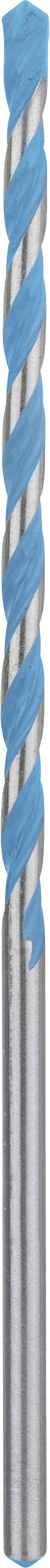 Ein spiralförmiger Bohrer mit blauer Spirale und silbernem Schaft.