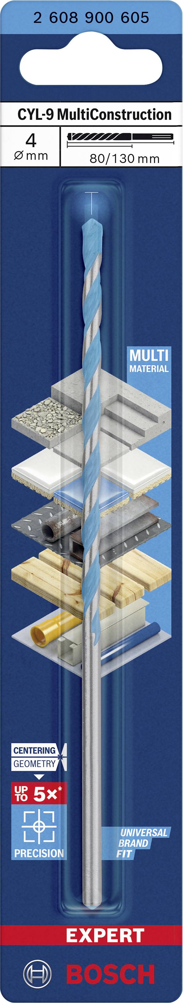 Bohrer 'Bosch Expert CYL-9 MultiConstruction', 4 mm, Länge 80/130 mm, für Beton, Holz, Metall, Fliesen und Kunststoff.