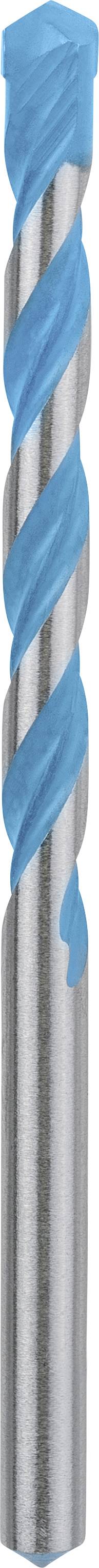 Blauer Spiralbohrer aus Stahl mit scharfen Kanten, dargestellt in einer vertikalen Ansicht.