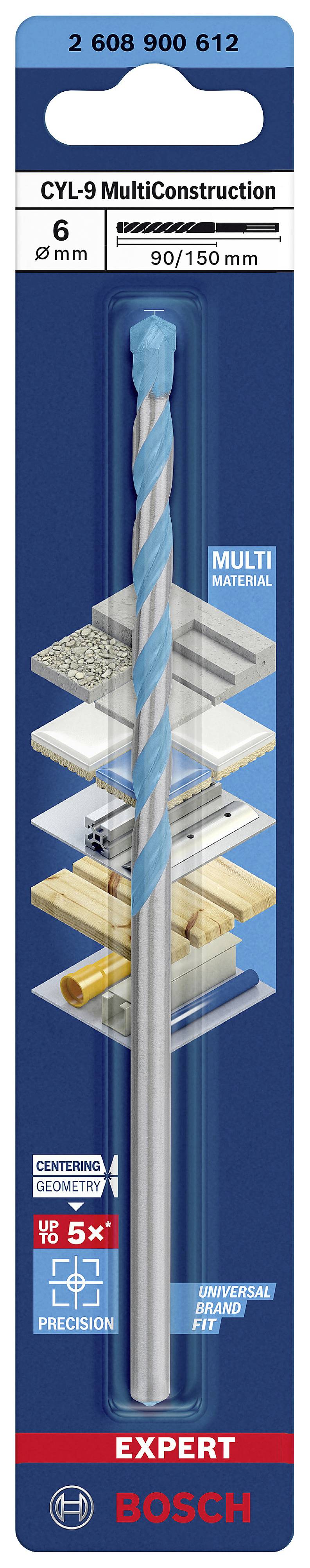Bosch CYL-9 MultiConstruction Bohrer, 6x100/150 mm, ideal für verschiedene Materialien wie Beton, Ziegel und Holz.