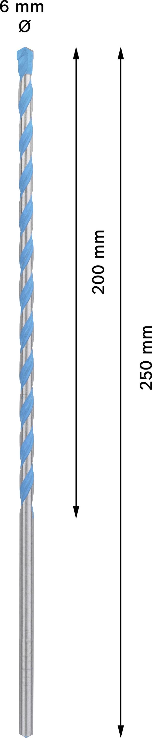 Bohrer aus Hartmetall, Durchmesser 6 mm, Länge 250 mm, nutzbare Länge 200 mm.