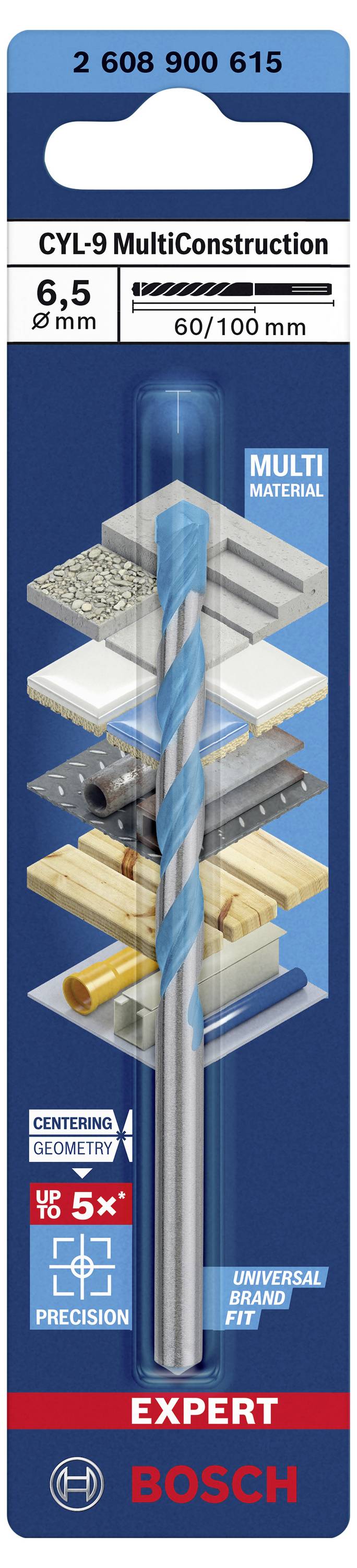 Bosch CYL-9 MultiConstruction-Bohrer, 6,5 x 60/100 mm. Geeignet für diverse Materialien. Präzisionsbohrer mit Zentrierspitze.