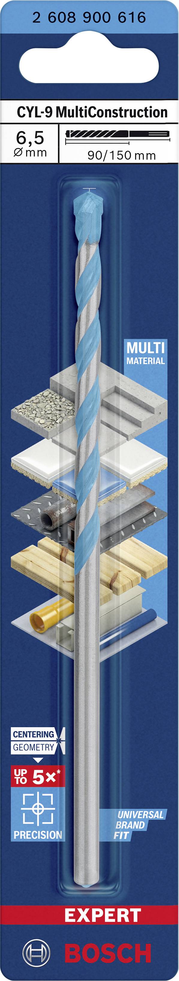Bohrer 'CYL-9 MultiConstruction' von Bosch, 6,5 mm Durchmesser, Länge 90/150 mm, geeignet für Beton, Ziegel, Metall, Holz und Kunststoff.