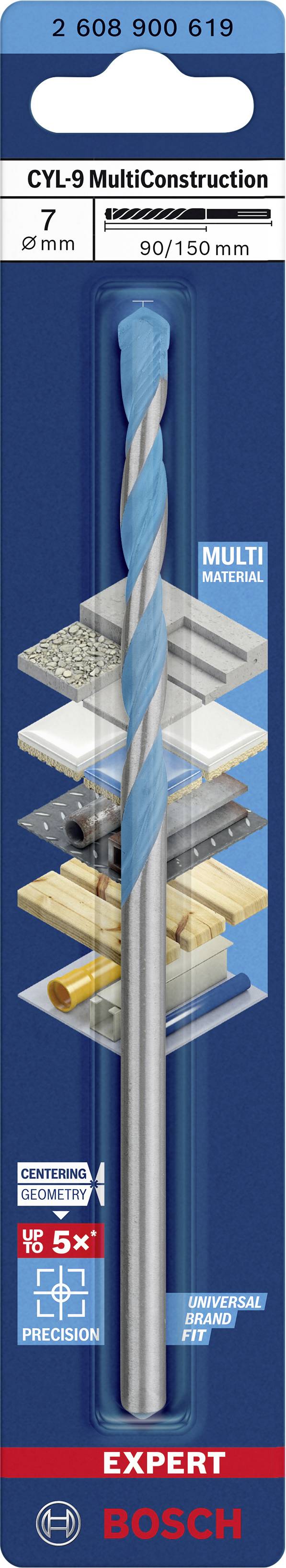 'Bosch CYL-9 MultiConstruction Bohrer', 7 mm Durchmesser, 90/150 mm Länge. Geeignet für Beton, Ziegel, Holz und Fliesen.