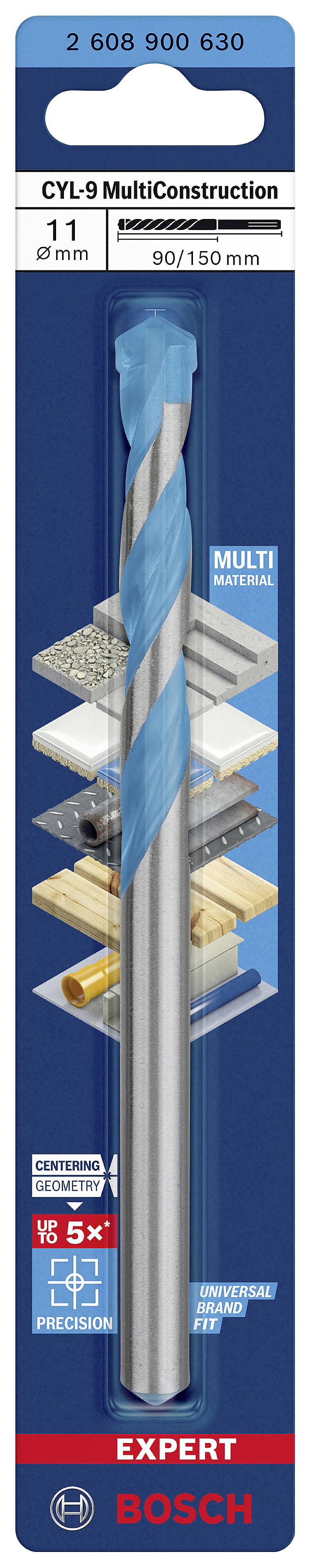Bohrerspitze mit blauem Band für Mehrfachnutzung. Geeignet für Beton, Holz, Stein und Metall. Markierung 'Expert Bosch'.