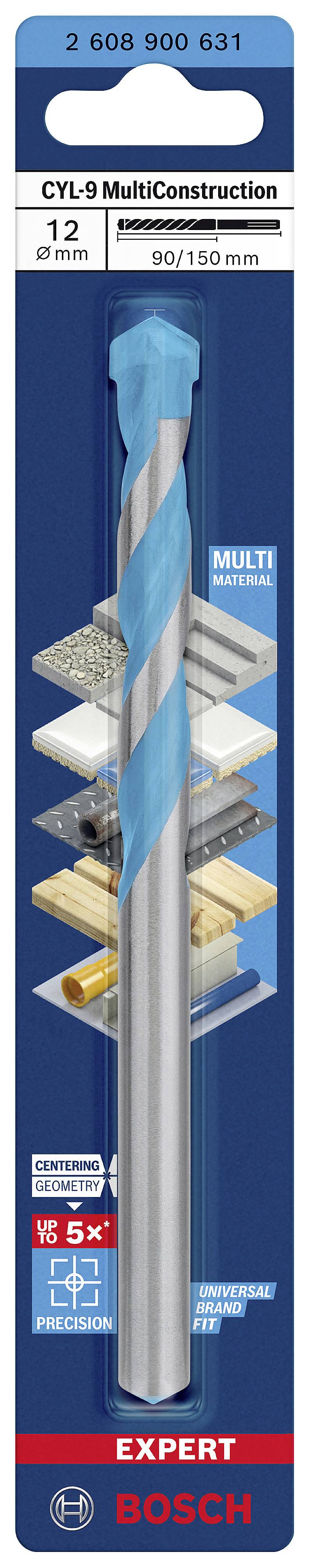 Bosch CYL-9 MultiConstruction Bohrer, 12 mm Durchmesser, Länge 150 mm. Geeignet für Beton, Holz, Keramik und andere Materialien.