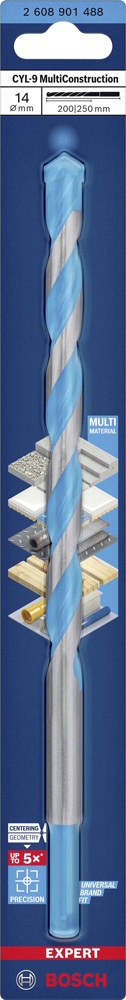 Bohrer für Mehrzweckanwendungen, 14 mm Durchmesser, zeigt Anwendungsmöglichkeiten: Metall, Holz, Beton, Kunststoff.