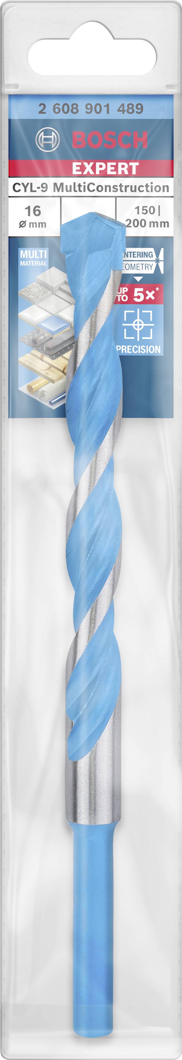 Bohrer von Bosch, Typ CYL-9 Multi-Construction, Größe 16 mm. Geeignet für Beton, Fliesen, Holz und Metall. Verpackt in durchsichtiger Plastikbox.