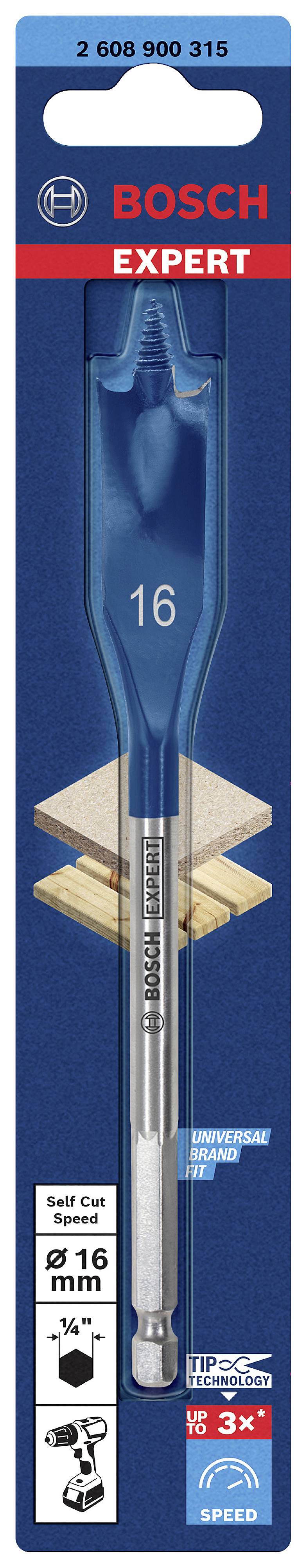 'Bosch Expert Self Cut Speed' Flachfräsbohrer im Blisterpack, 16 mm Durchmesser. Geeignet für Holz, besonders schnell und langlebig.