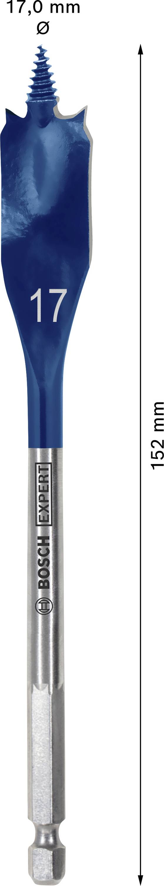 Bohrerspitze von Bosch mit einer Breite von 17,0 mm und einer Gesamtlänge von 152 mm, geeignet zum Bohren von Löchern in Holz.