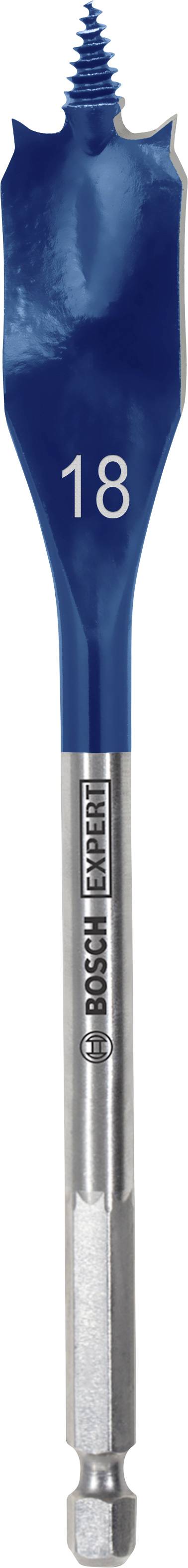 Bohrer mit blauem Kopf und der Aufschrift '18' auf einem silbernen Schaft, geeignet für Holzarbeiten.