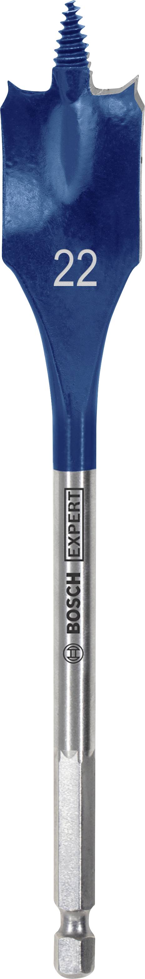 Flachfräserbohrer mit blauer Spitze und der Zahl '22', geeignet für Holzarbeiten. Markenname auf dem Schaft sichtbar.
