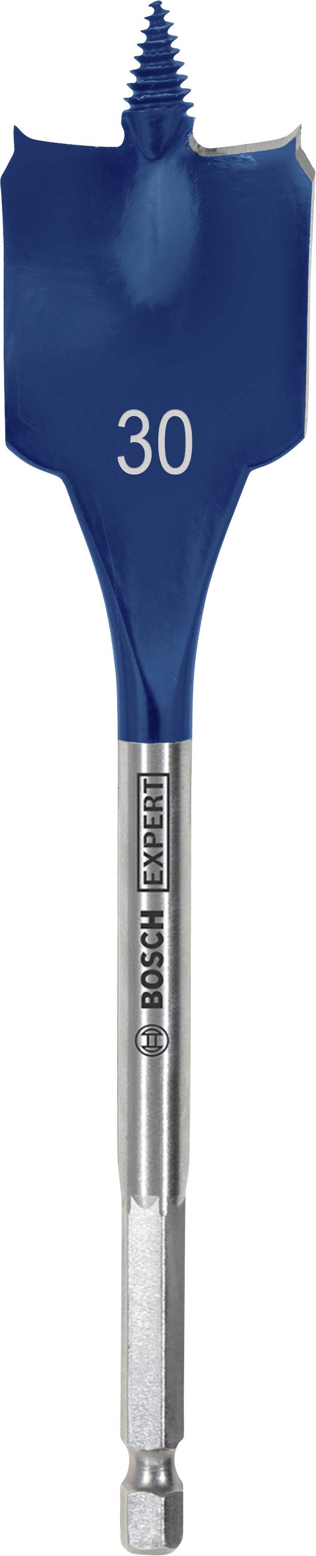 Bohrer in Form eines Spatens mit der Aufschrift '30', vermutlich spezifiziert den Durchmesser in Millimetern; Marke Bosch.