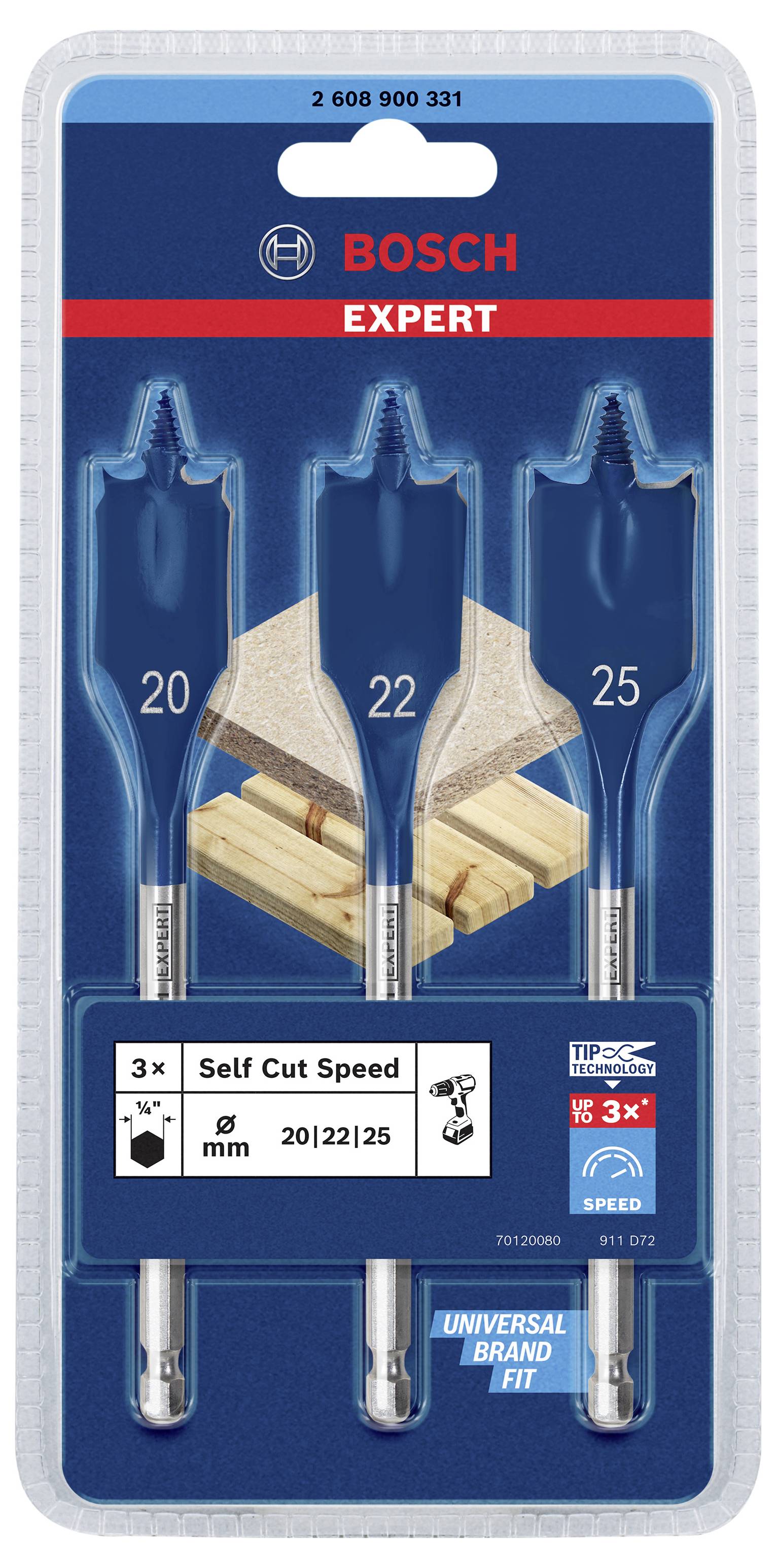 Bosch Accessories 2608900331 Holz-Fräsbohrer-Set 3teilig 20 mm, 22 mm, 25mm Gesamtlänge 152mm Sechskantschaft 3St.