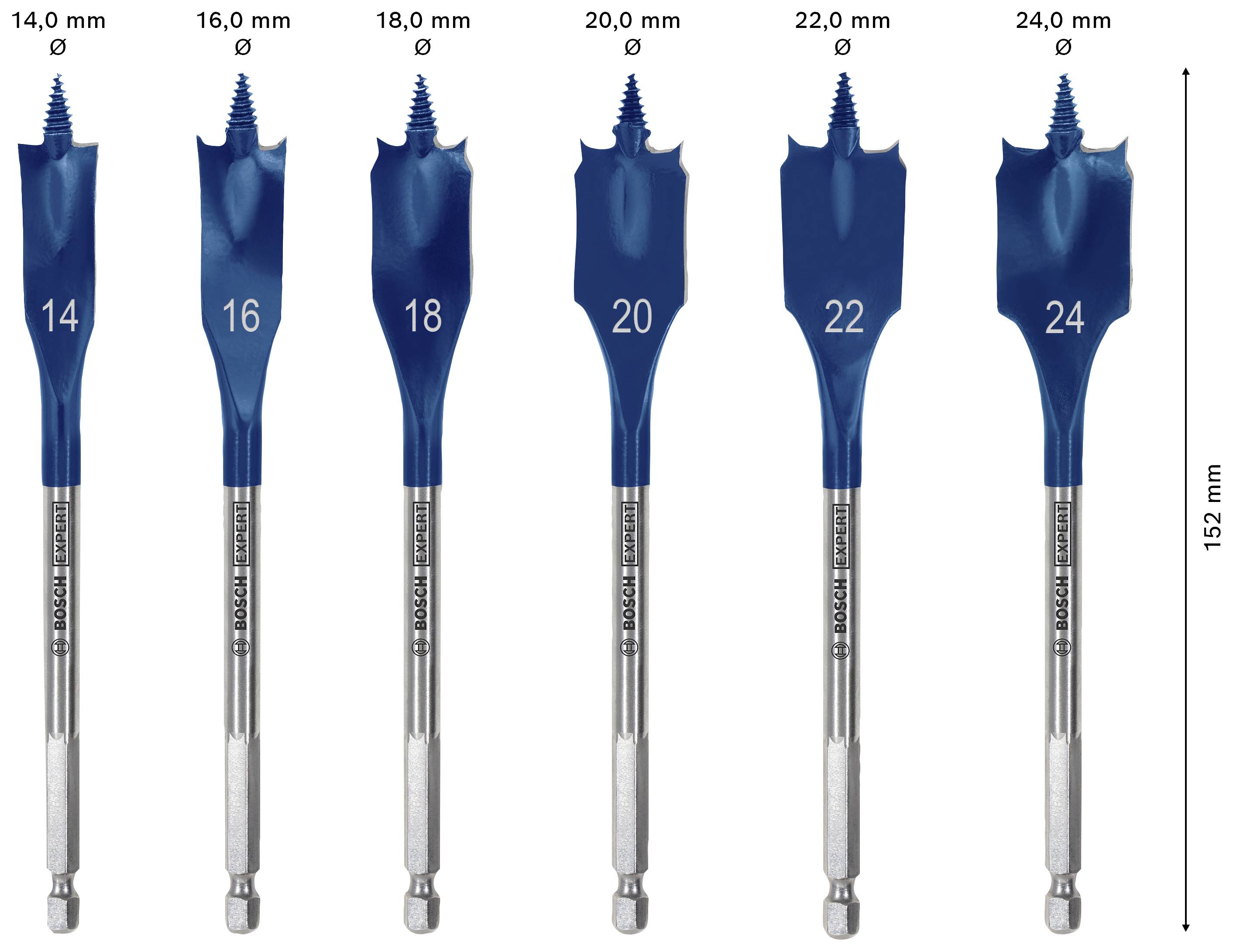 Bosch Accessories 2608900332 Holz-Fräsbohrer-Set 6teilig 14 mm, 16 mm, 18 mm, 20 mm, 22 mm, 24mm Gesamtlänge 152mm