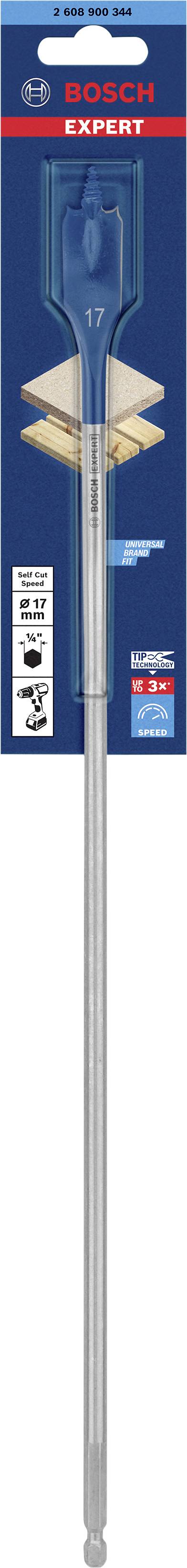 Bohrer der Marke Bosch Expert für Hochleistungsmaterialien, abgebildet in Originalverpackung mit Größe und Kompatibilitätsinformationen.