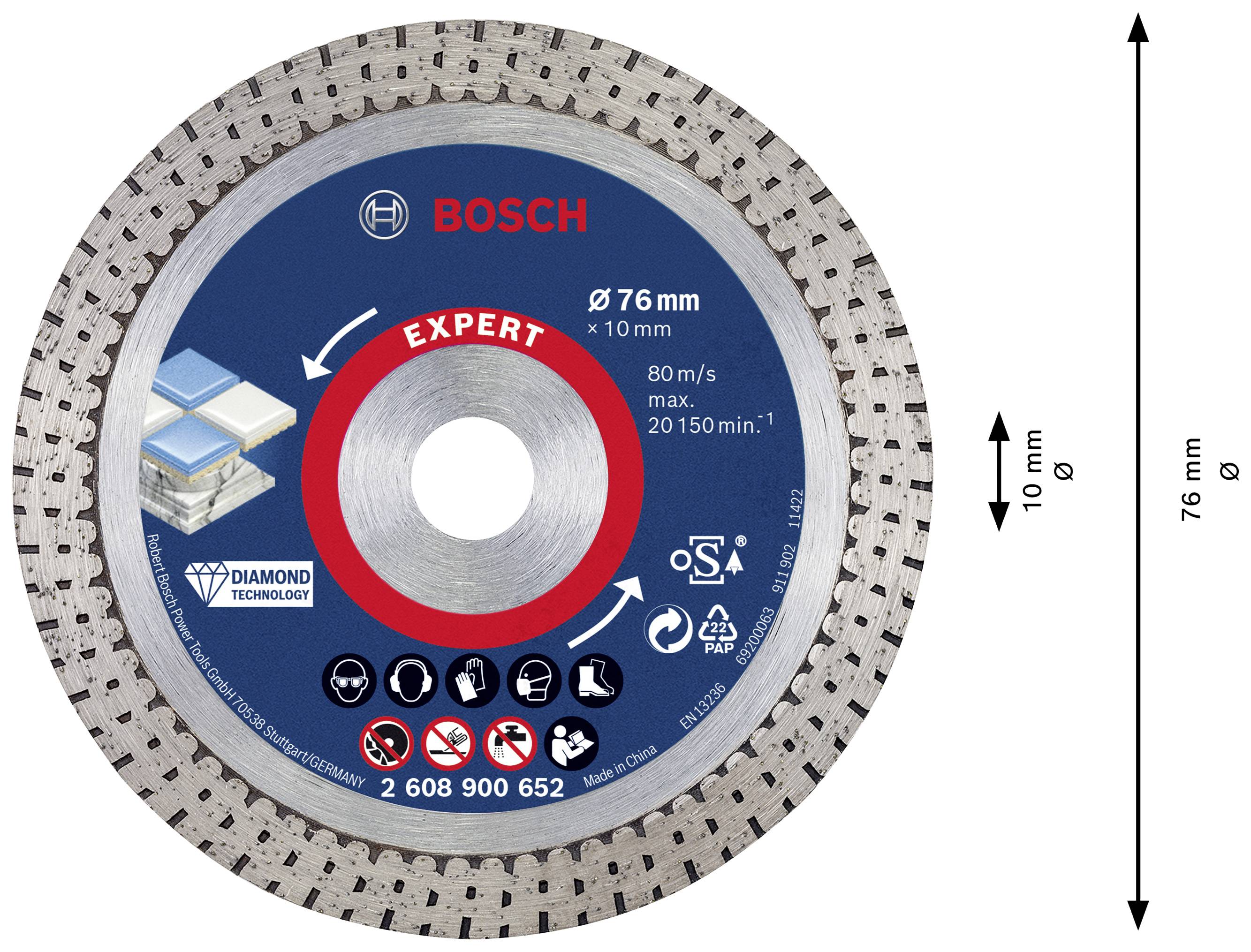 Bosch Accessories 2608900652 EXPERT HardCeramic Diamanttrennscheibe Durchmesser 76mm Bohrungs-Ø 10mm Stein, Beton, Ziegel