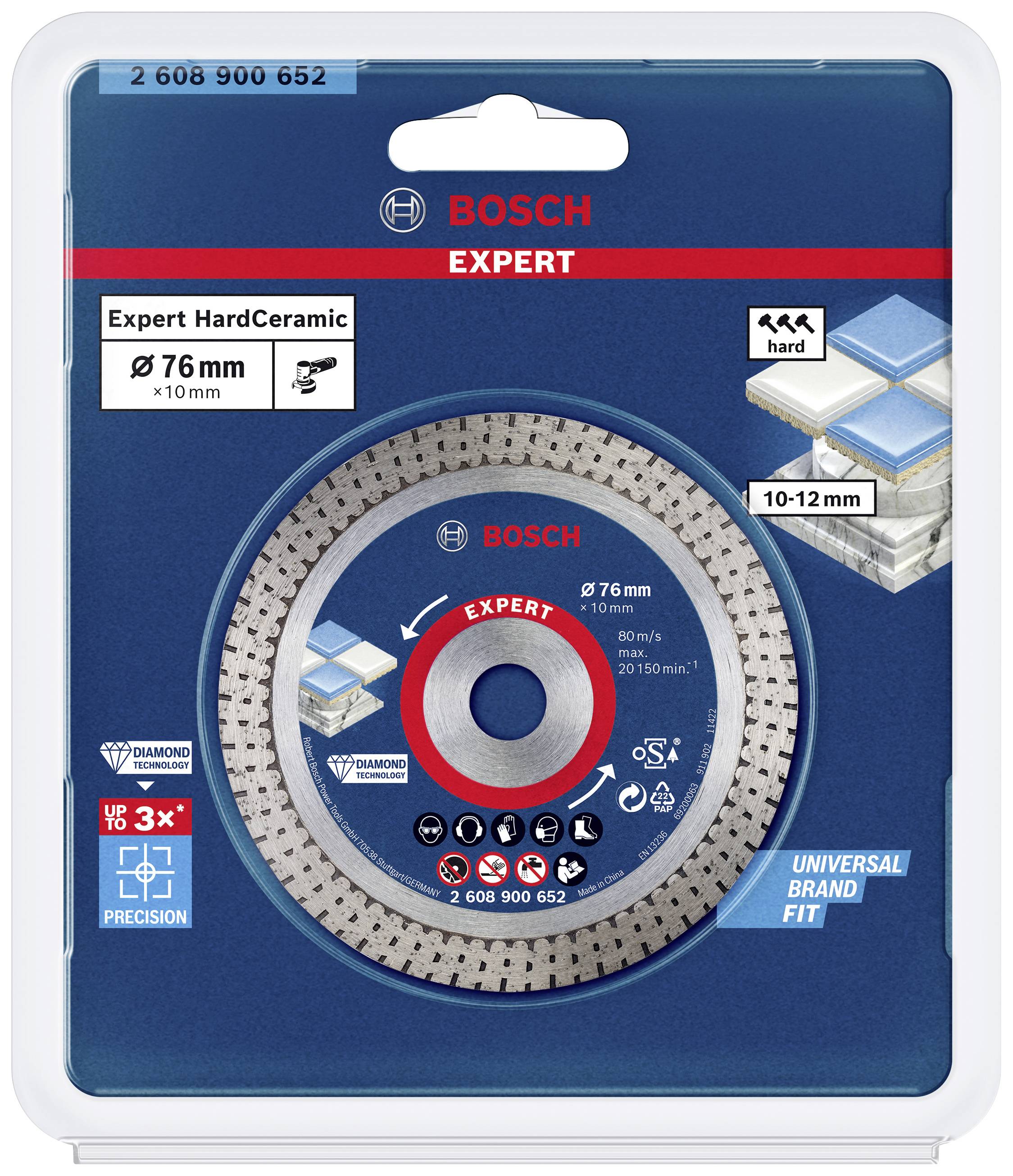 Bosch Accessories 2608900652 EXPERT HardCeramic Diamanttrennscheibe Durchmesser 76mm Bohrungs-Ø 10mm Stein, Beton, Ziegel
