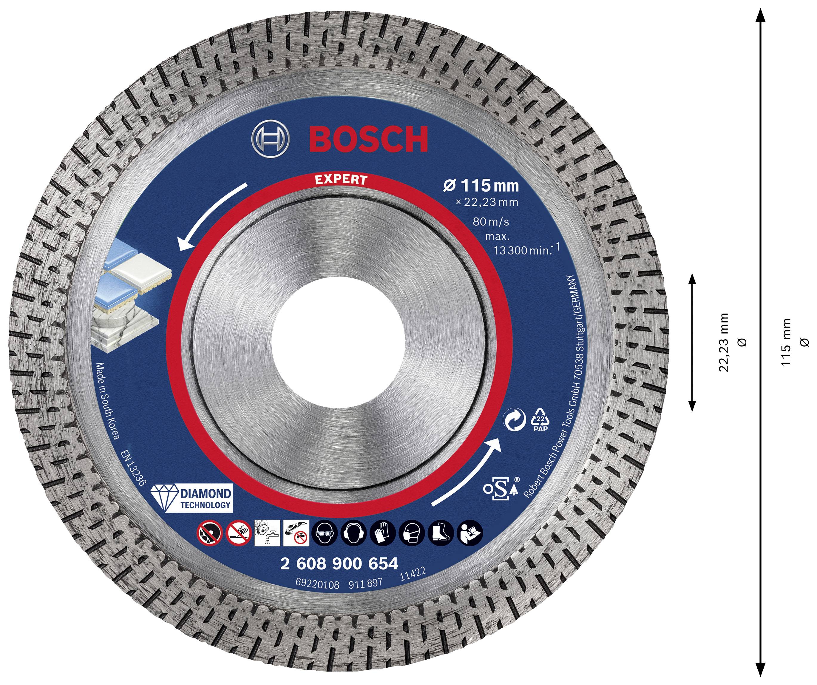Bosch Accessories 2608900654 EXPERT HardCeramic Diamanttrennscheibe Durchmesser 115 mm Bohrungs-Ø 22.23 mm Stein, Beton, Ziegel, Fliesen 1 St.