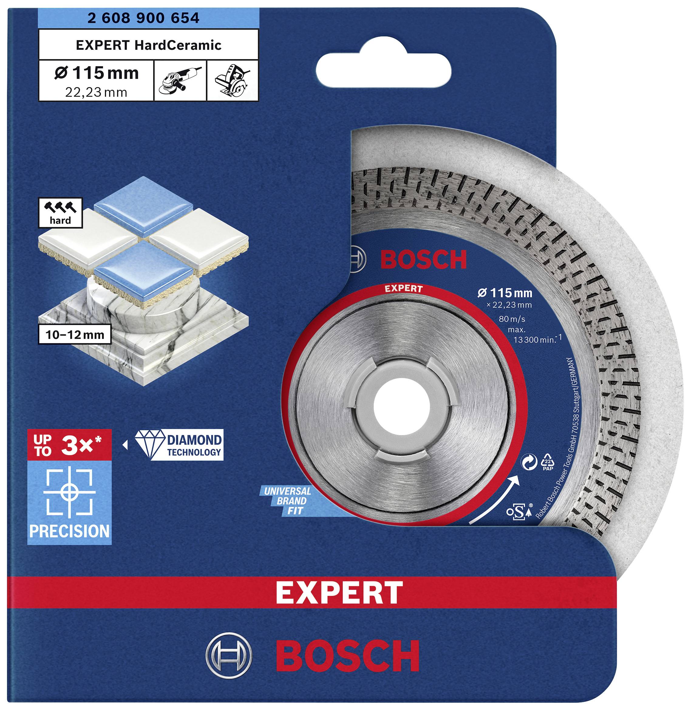 Bosch Accessories 2608900654 EXPERT HardCeramic Diamanttrennscheibe Durchmesser 115 mm Bohrungs-Ø 22.23 mm Stein, Beton, Ziegel, Fliesen 1 St.