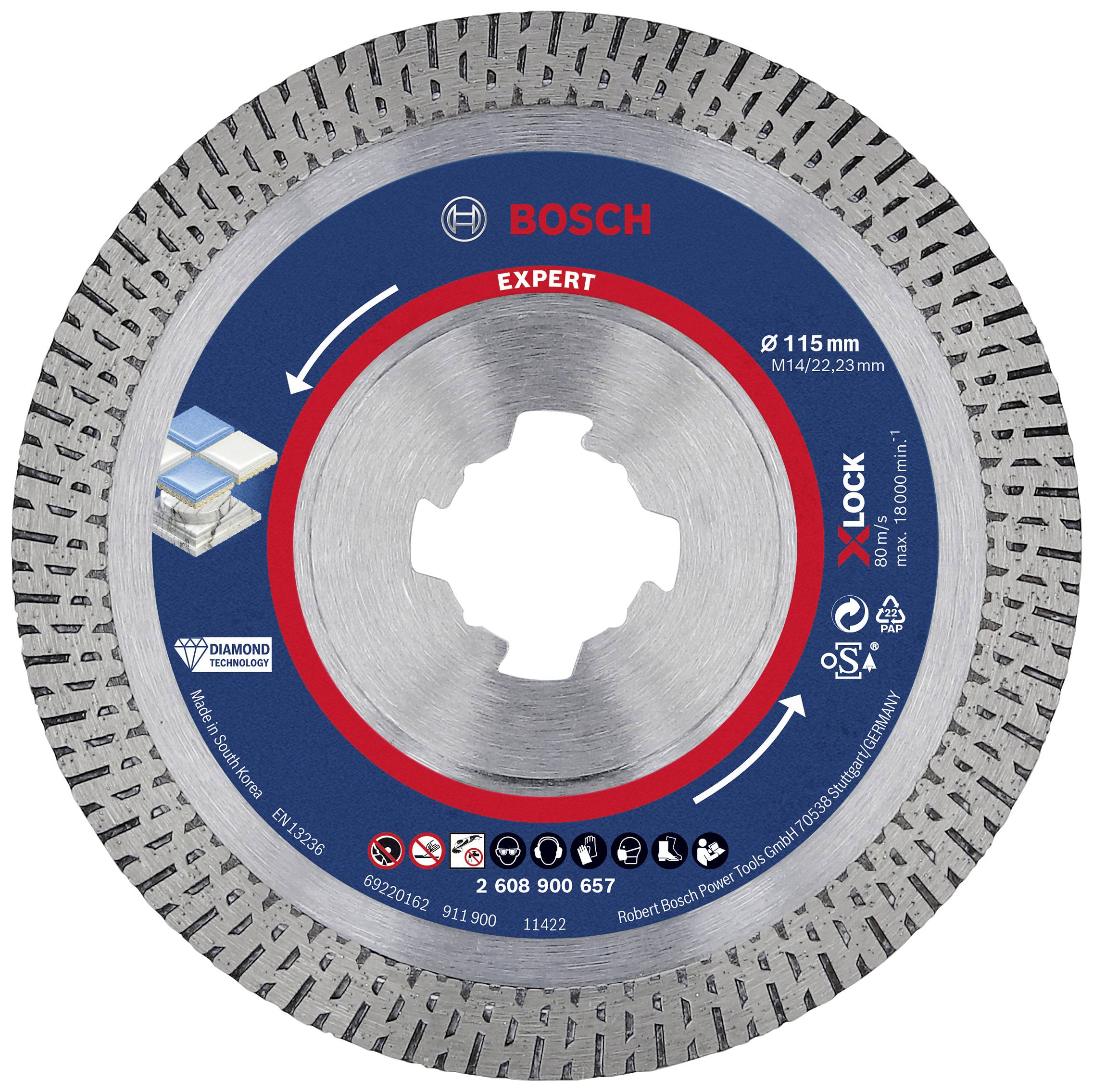 BOSCH Diamanttrennscheibe, Expert für Mörtel, Ø 115 mm, X-LOCK Aufnahme. Geeignet für Mauerarbeiten, hohe Schnittleistung.
