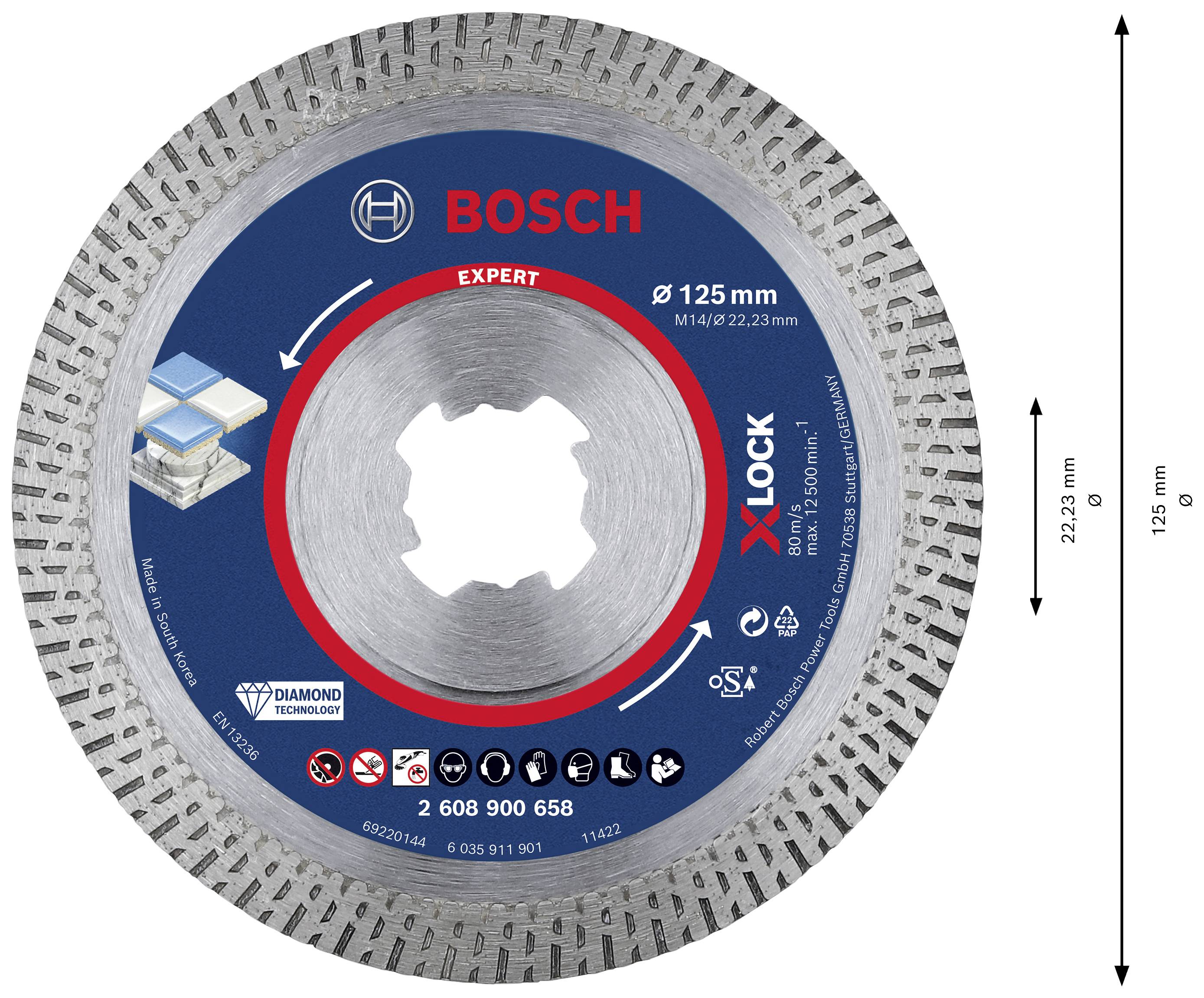 Bosch Accessories 2608900658 EXPERT HardCeramic X-LOCK Diamanttrennscheibe Durchmesser 125mm Bohrungs-Ø 22.23mm Stein, Beton